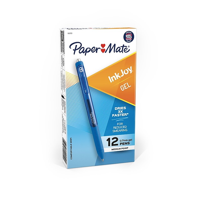 Paper Mate InkJoy Retractable Gel Pen, Medium Point, 0.7mm, Blue Ink, Dozen (1951721) image 1