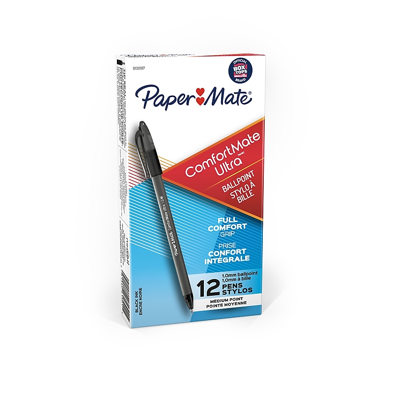 Paper Mate ComfortMate Ultra Ballpoint Pen, Medium Point, Black Ink, Dozen (6130187) image 1