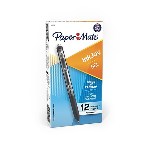 Paper Mate InkJoy Retractable Gel Pen, Fine Point, Black Ink, Dozen