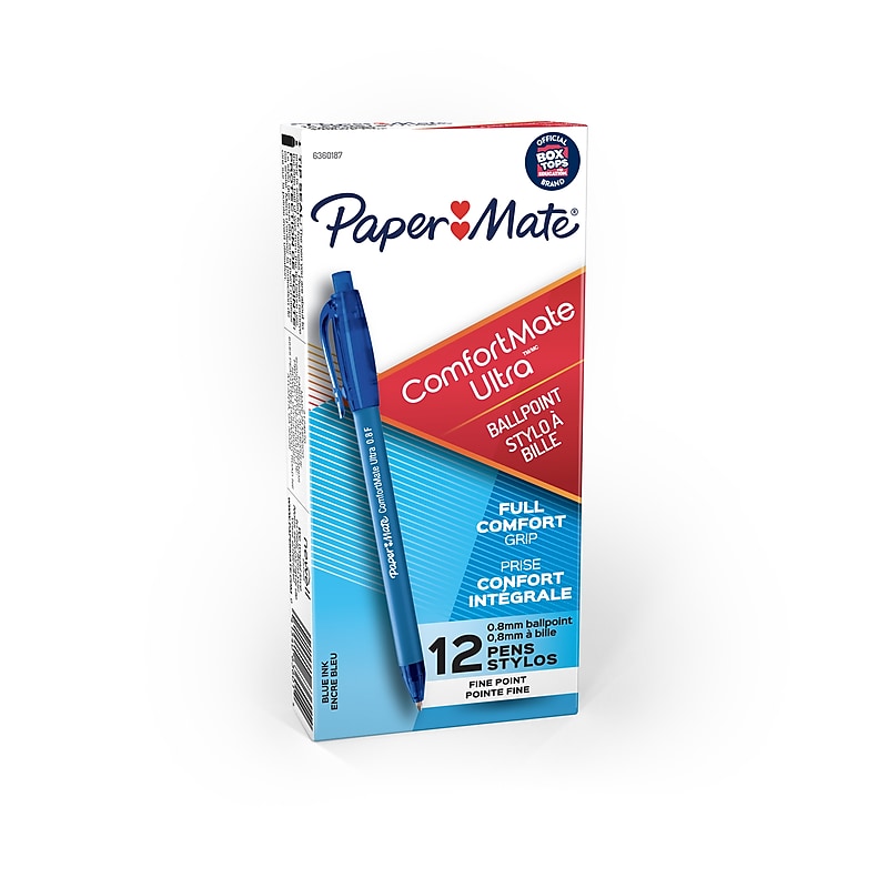Paper Mate ComfortMate Ultra Retractable Ballpoint Pen, Fine Point, Blue Ink, Dozen (6360187) image 1
