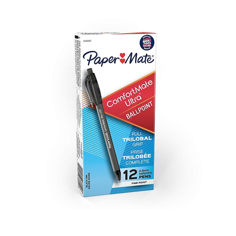 Paper Mate ComfortMate Ultra Retractable Ballpoint Pen, Fine Point, Black Ink, Dozen (6380187) image 1