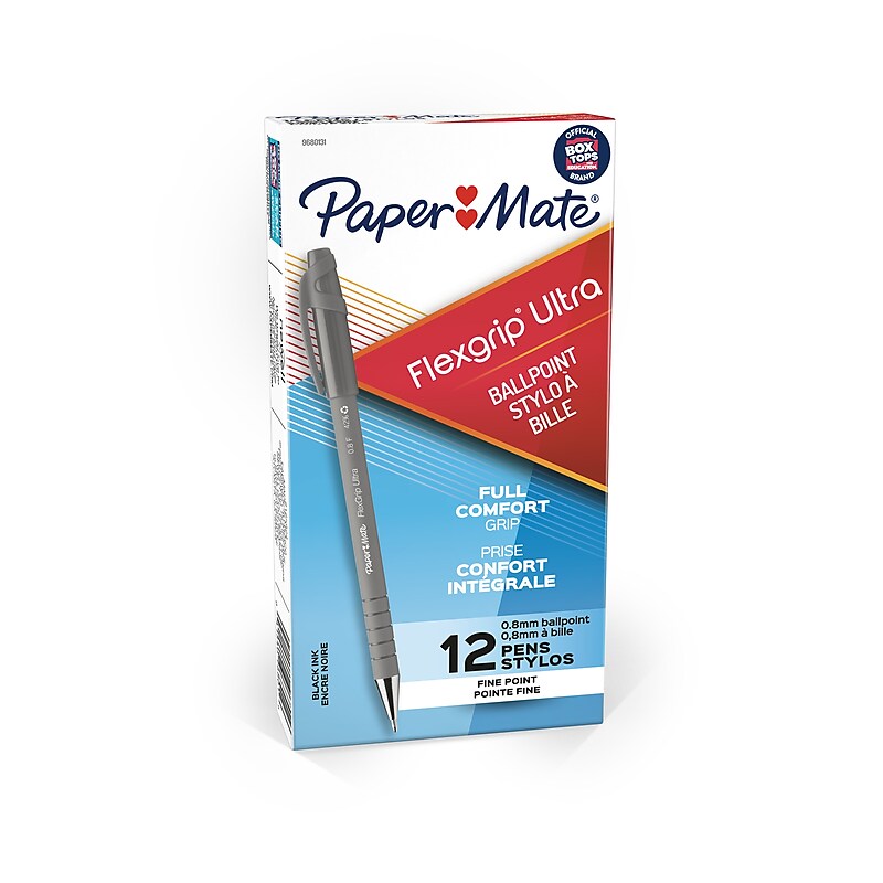 Paper Mate FlexGrip Ultra Ballpoint Pen, Fine Point, Black Ink, 12/Pack (9680131) image 1