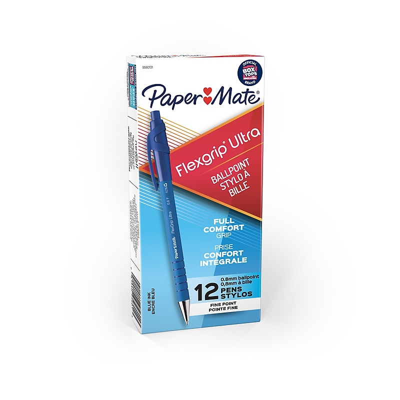 Paper Mate FlexGrip Ultra Recycled Retractable Ballpoint Pen, Fine Point, Blue Ink, Dozen (9560131) image 1