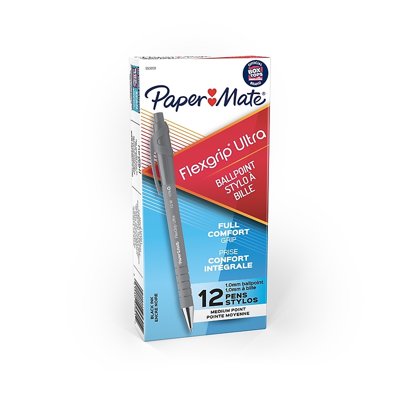 Paper Mate FlexGrip Ultra Retractable Ballpoint Pen, Medium Point, Black Ink, 12/Pack (9530131) image 1