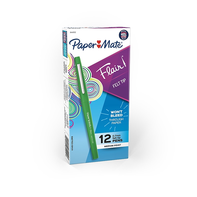 Paper Mate Flair Felt Pen, Medium Point, Green Ink, Dozen (8440152) image 1