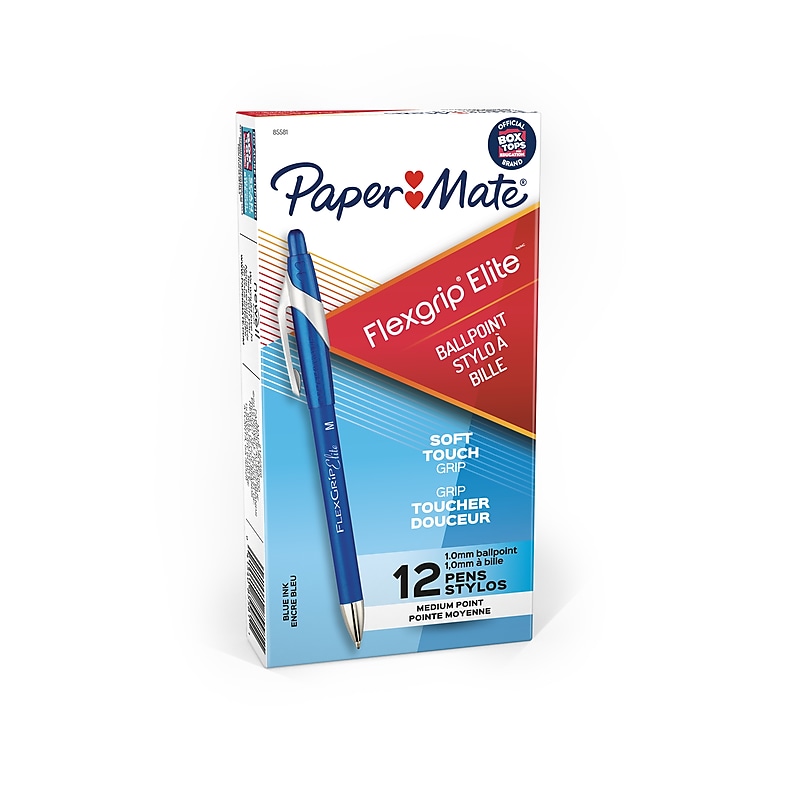 Paper Mate FlexGrip Elite Retractable Ballpoint Pen, Medium Point, Blue Ink, Dozen (85581) image 1