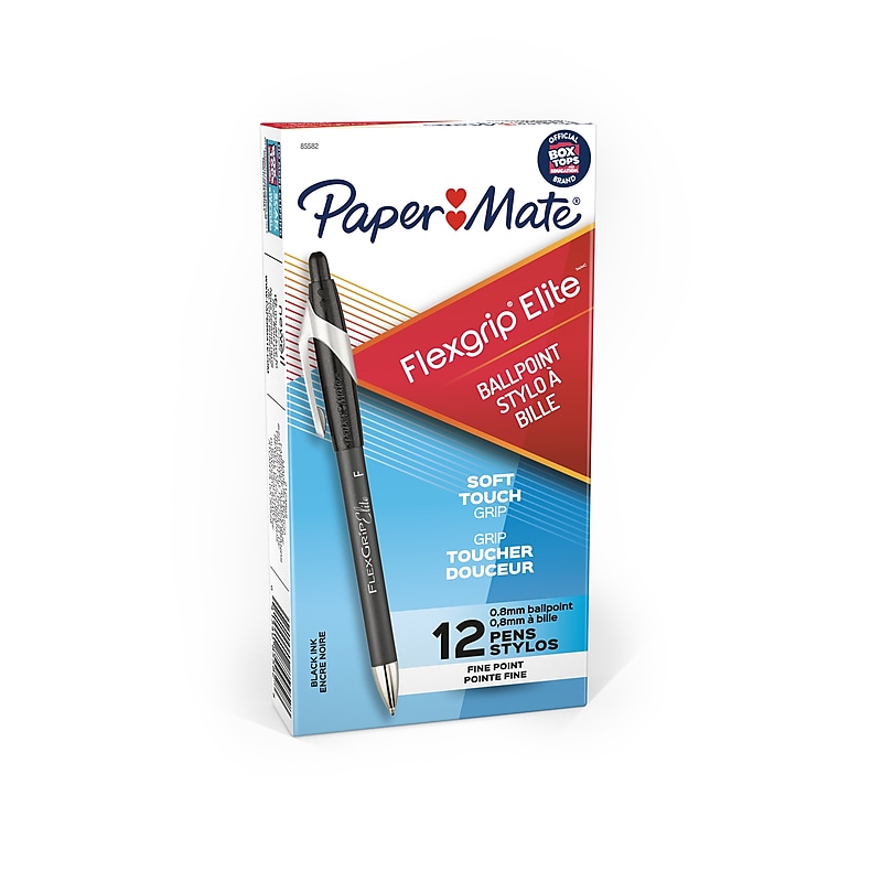 Paper Mate FlexGrip Elite Retractable Ballpoint Pen, Fine Point, Black Ink, Dozen (85582) image 1