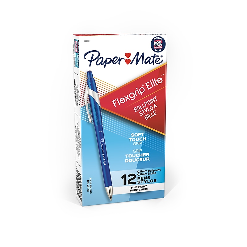 Paper Mate FlexGrip Elite Retractable Ballpoint Pen, Fine Point, Blue Ink, Dozen (85583) image 1