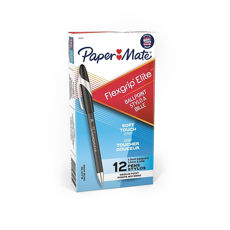 Paper Mate FlexGrip Elite Ballpoint Pen, Medium Point, Black Ink, Dozen (85585) image 1
