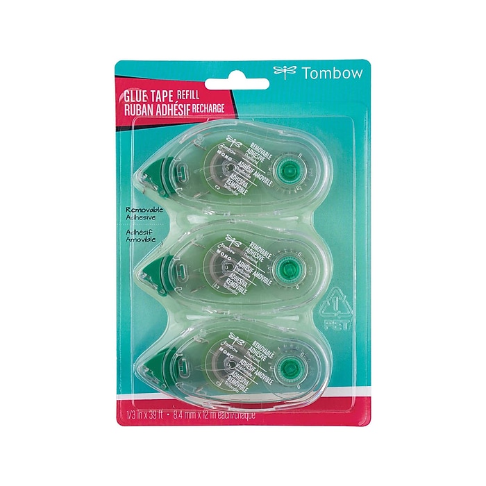 Tombow Mono Mono Adhesive Roller Refill, Removable, 3/Pack