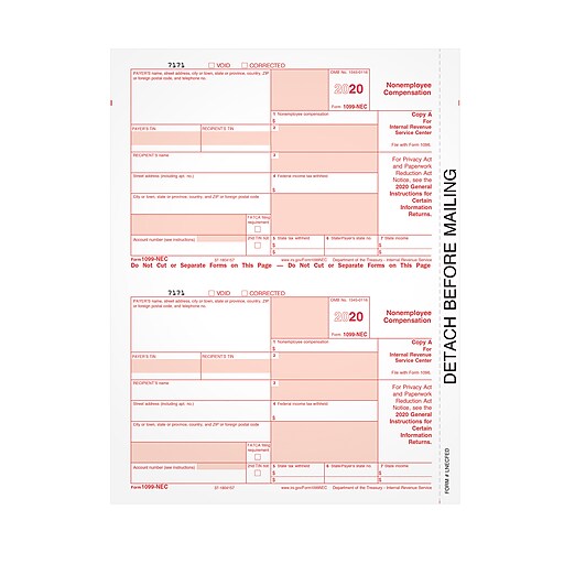 TOPS 2020 1099 NEC Copy A Tax Forms 50 Pack LNECFED S At Staples