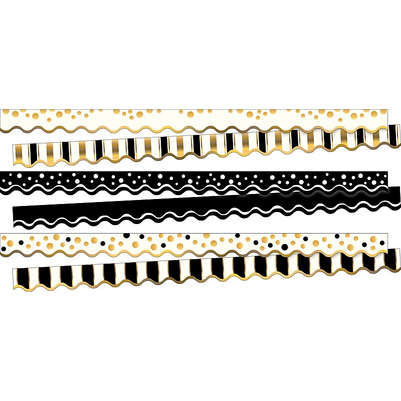 Barker Creek Double-Sided Scalloped Border Set, 36" x 2.25", Black & Gold, 3 designs, 39/Set (4047) image 1
