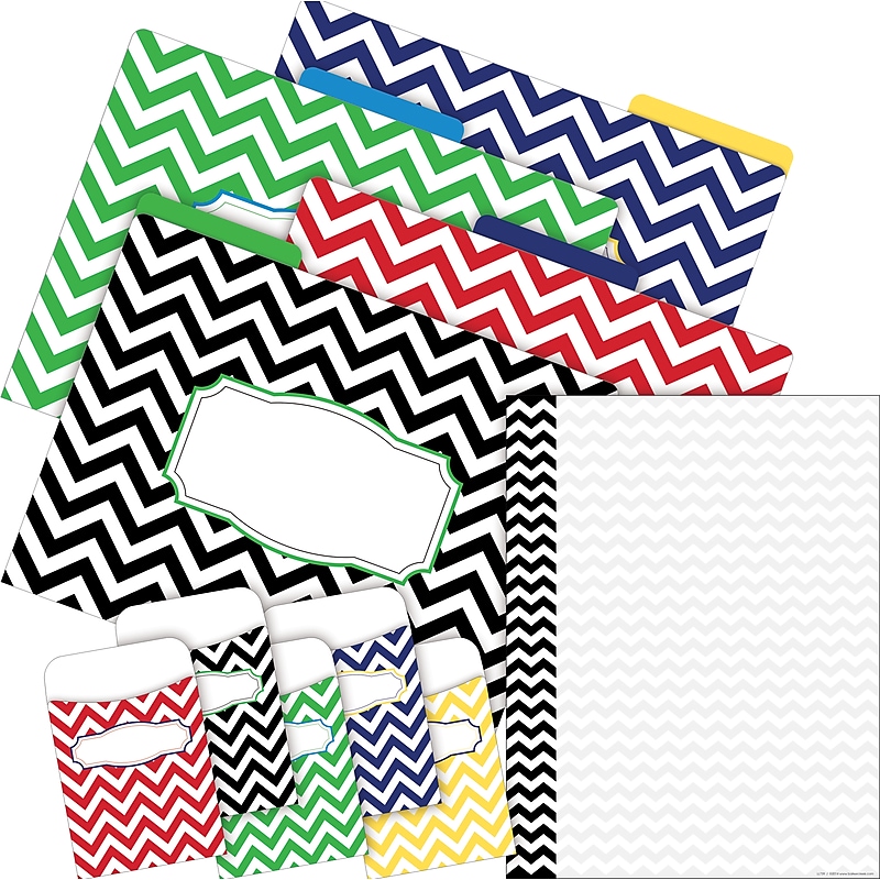 Barker Creek Chevron File Folders, Computer Paper and Library Pockets, 1/3-Cut Tab, Letter Size, Multicolor, 92/Set (4093) image 1