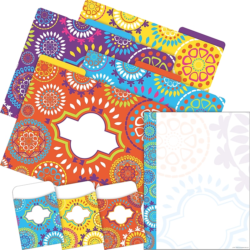 Barker Creek Moroccan File Folders, Computer Paper and Library Pockets, 1/3-Cut Tab, Letter Size, Multicolor, 92/Set(4095) image 1