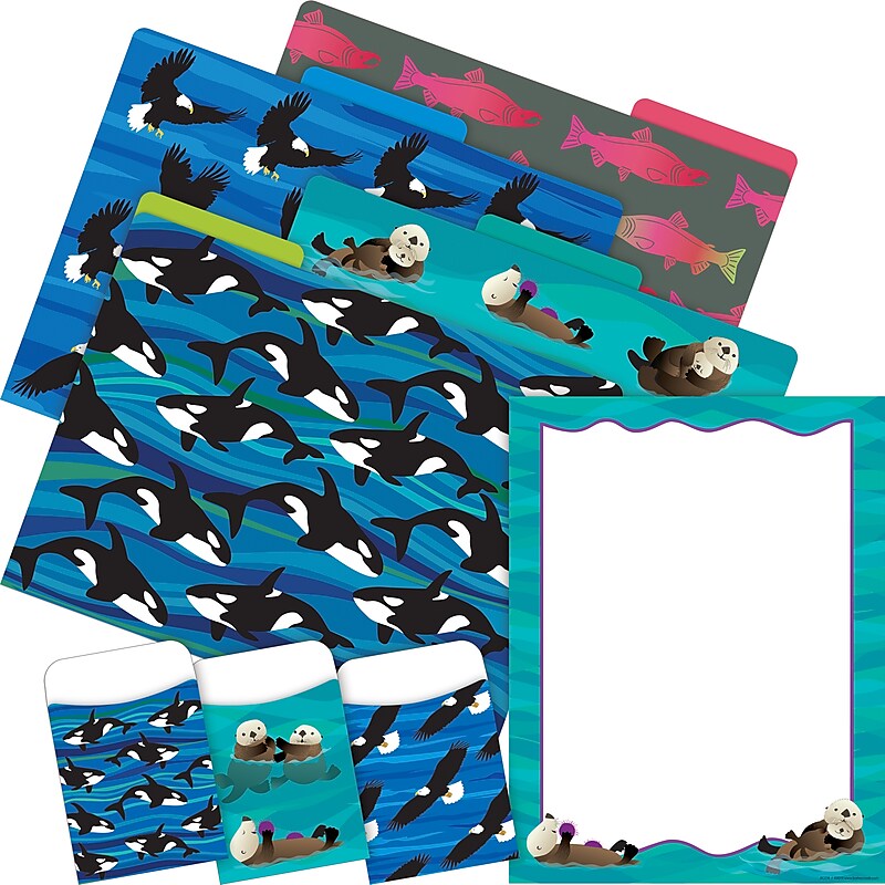 Barker Creek Sea & Sky File Folders, Computer Paper and Library Pockets, 1/3-Cut Tab, Letter Size, Multicolor, 92/Set (4099) image 1