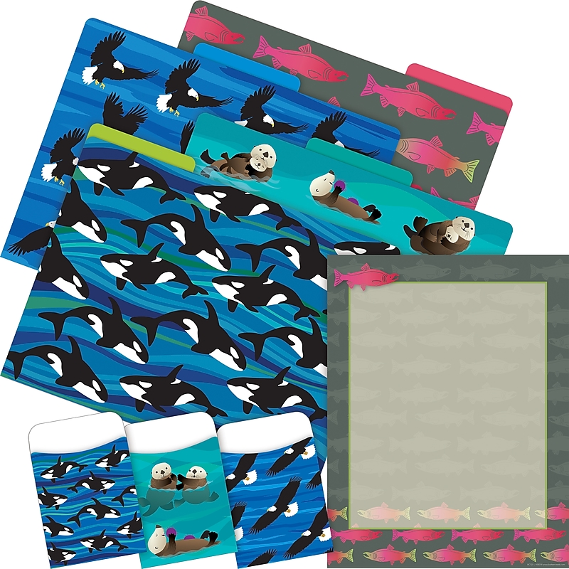 Barker Creek Sea & Sky File Folders, Computer Paper and Library Pockets, 1/3-Cut Tab, Letter Size, Multicolor, 92/Set (4100) image 1