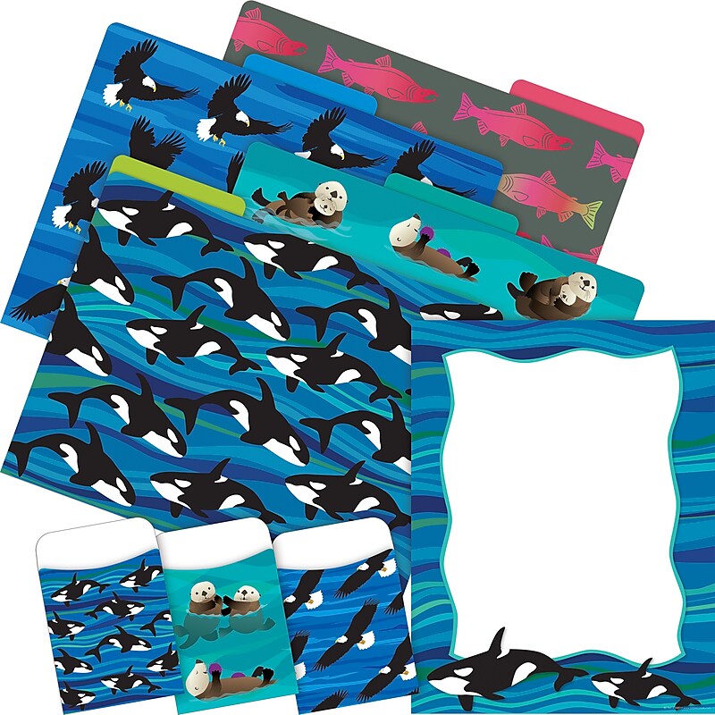 Barker Creek Sea & Sky File Folders, Computer Paper and Library Pockets, 1/3-Cut Tab, Letter Size, Multicolor, 92/Set (4101) image 1