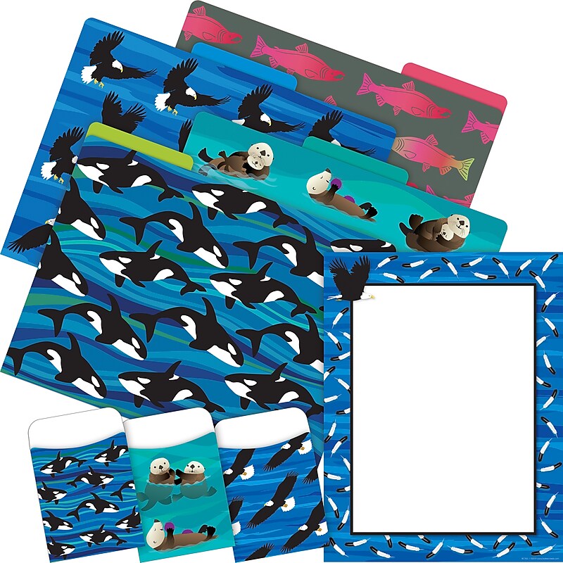 Barker Creek Sea & Sky File Folders, Computer Paper and Library Pockets, 1/3-Cut Tab, Letter Size, Multicolor, 92/Set (4102) image 1