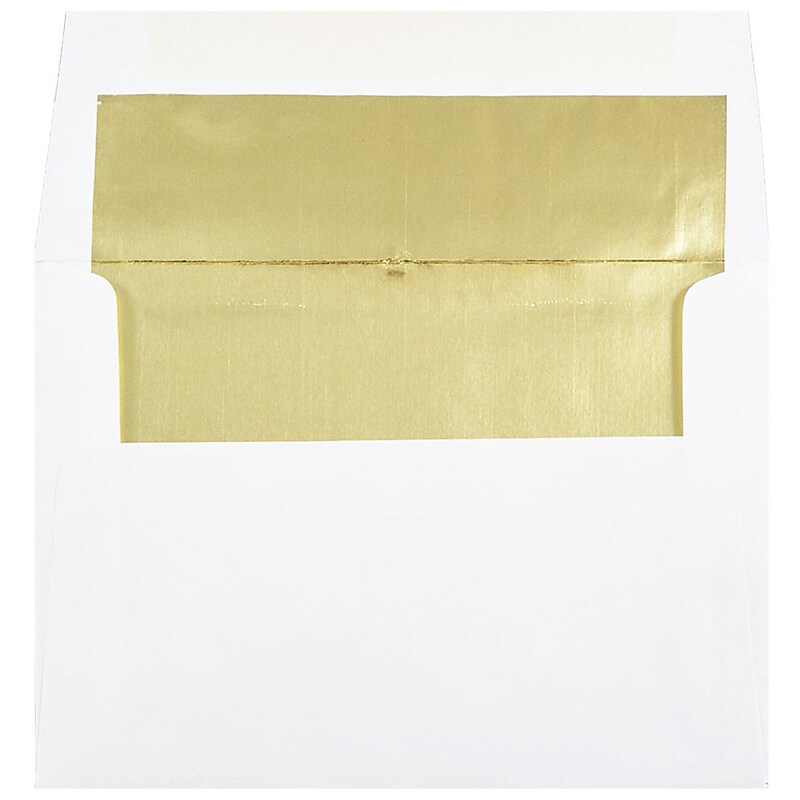 JAM Paper A7 Foil Lined Invitation Envelopes, 5.25 x 7.25, White with Gold Foil, 25/Pack (3243663) image 1