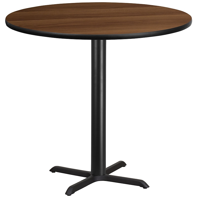 Flash Furniture 42'' Round Laminate Table Top with 33'' x 33'' Bar-Height Table Base, Walnut (XURD42WAT3333B) image 1
