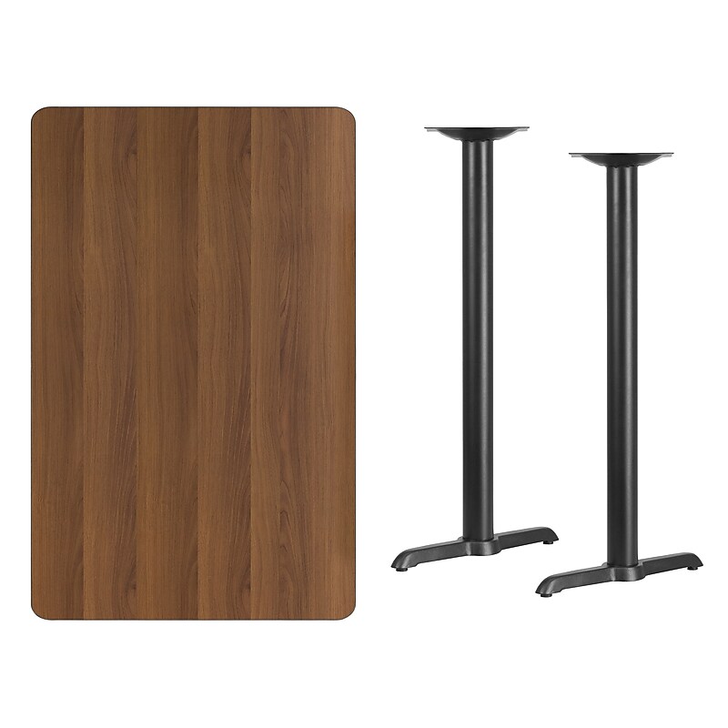Flash Furniture Laminate Table Top with 5" x 22" Bar-Height Table Bases, 30" x 48", Walnut (XUWA3048T0522B) image 1