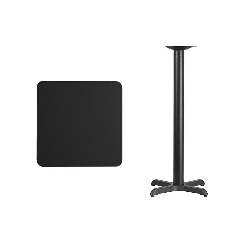 Flash Furniture Square Laminate Table Top with 22" x 22" Bar-Height Table Base, 24" x 24", Black (XUBK2424T2222B) image 1