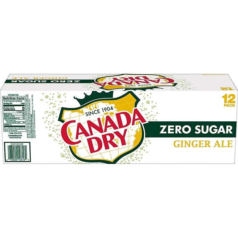 Canada Dry Zero Sugar Ginger Ale Soda, 12 oz., 24/Carton (00078000148169) image 1