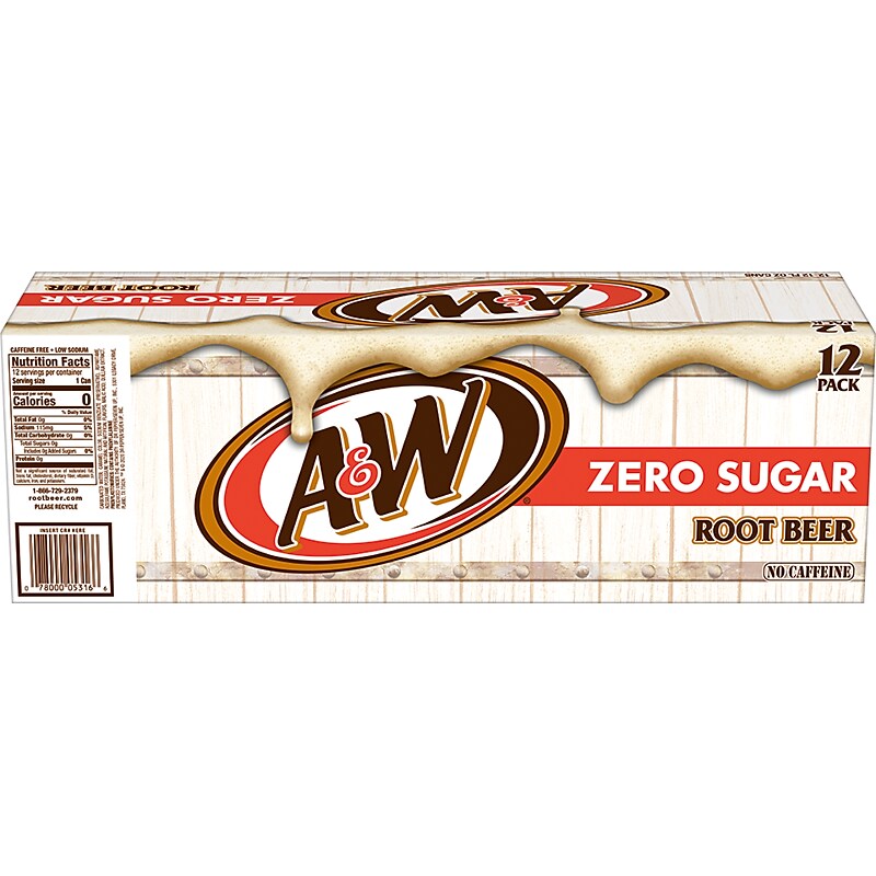 A&W Zero Sugar Root Beer Soda, 12 oz., 24/Carton (10000853) image 1
