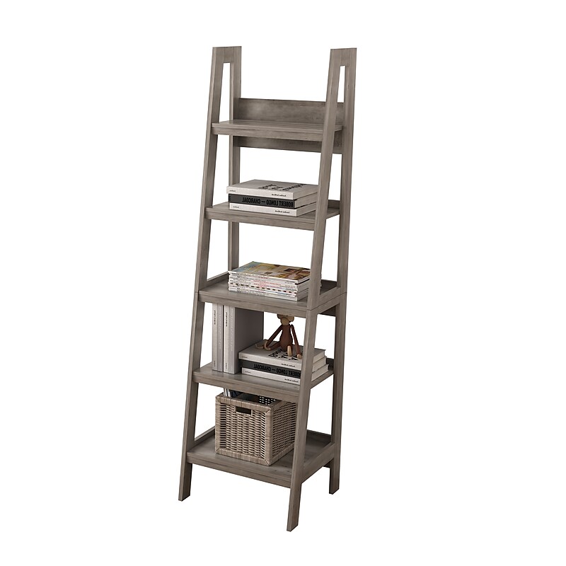 Homenations Barrington 72"H 5-Shelf Ladder Bookcase, Washed Gray (SH-OF-2621) image 1