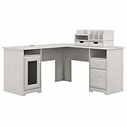 Bush Furniture Cabot 60" L-Shaped Desk with Desktop Organizers, Linen White Oak (CAB065LW)