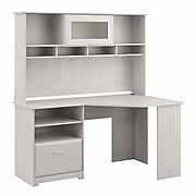 Bush Furniture Cabot 60" Corner Desk with Hutch, Linen White Oak (CAB008LW)