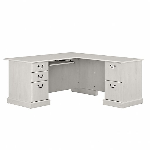Bush Furniture Saratoga 66" LShaped Computer Desk with Drawers, Linen