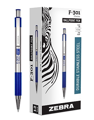 Zebra F-301 Kugelschreiber 0,7 Mm – 9er Pack In Schwarz, Blau, Rot | Einziehbar, Edelstahl-Gehäuse