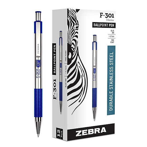 Zebra F 301 Retractable Ballpoint Pen Fine Point Blue Ink Dozen 271 Staples