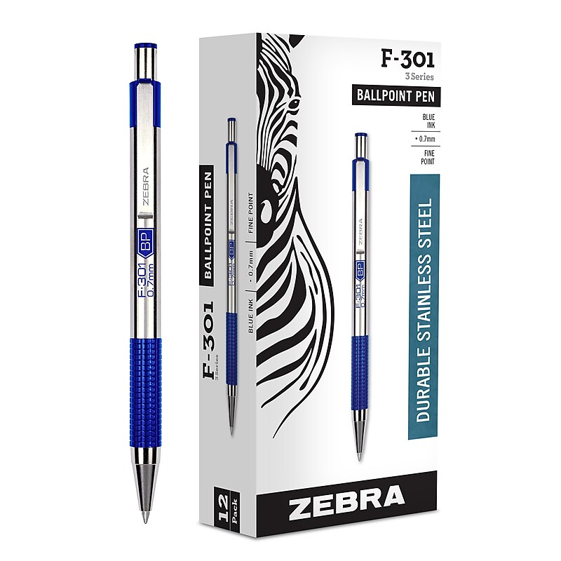 Zebra F-301 Retractable Ballpoint Pen, Fine Point, 0.7mm, Blue Ink, Dozen (27120) image 1