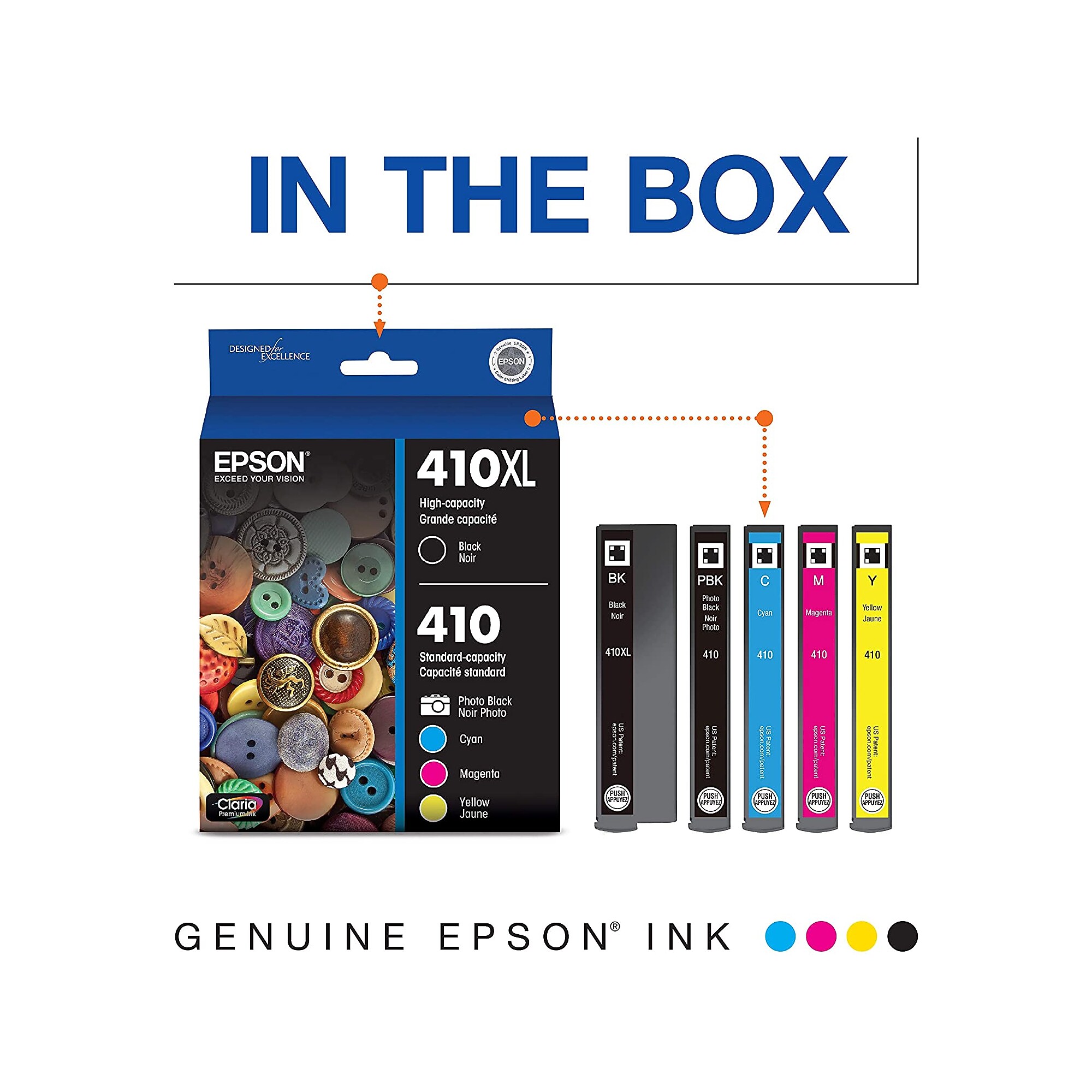Epson T410XL/T410 Black High Yield & Cyan/Magenta/Yellow/Photo Black Standard Yield Ink Cartridge, 5/Pack (T410XLBCS) Sansujyuku sansujyuku.com