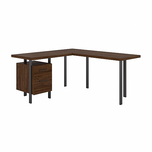 Bush Furniture Architect 60"W LShaped Desk with Drawers, Modern Walnut