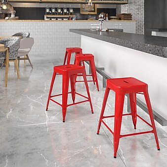 Flash Furniture Kai Industrial Metal Counter Stool without Back, Red (CH3132024RED)