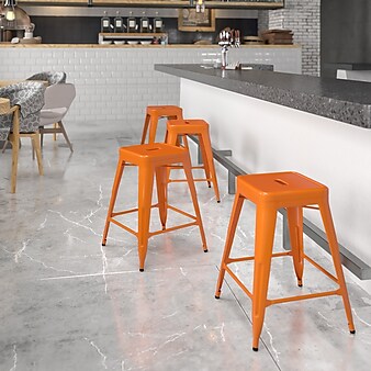 Flash Furniture Kai Industrial Metal Counter Stool without Back, Orange (CH3132024OR)