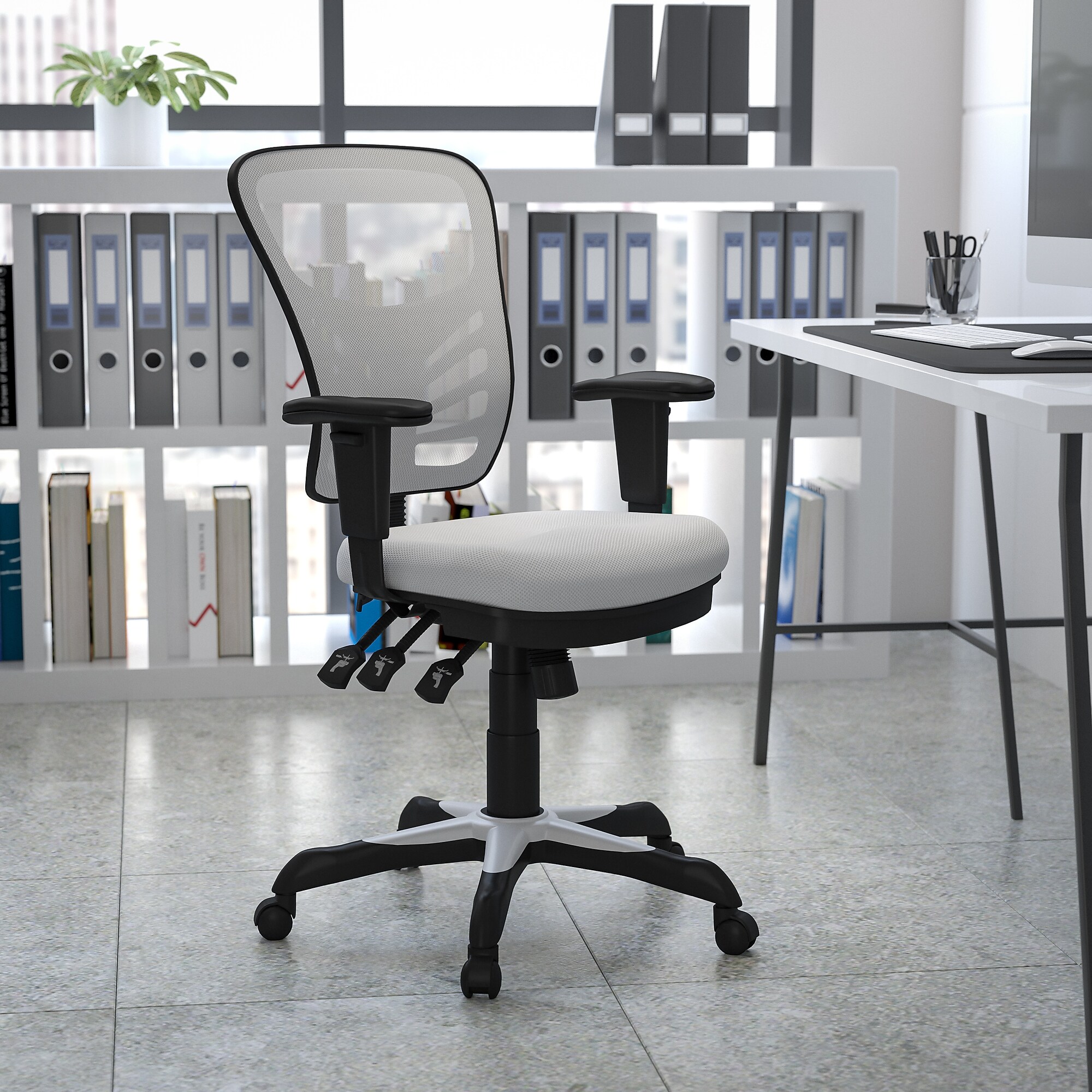 Flash Furniture Nicholas Ergonomic Mesh Swivel Mid-Back Multifunction Executive Office Chair, White (HL0001WH) Sansujyuku sansujyuku.com