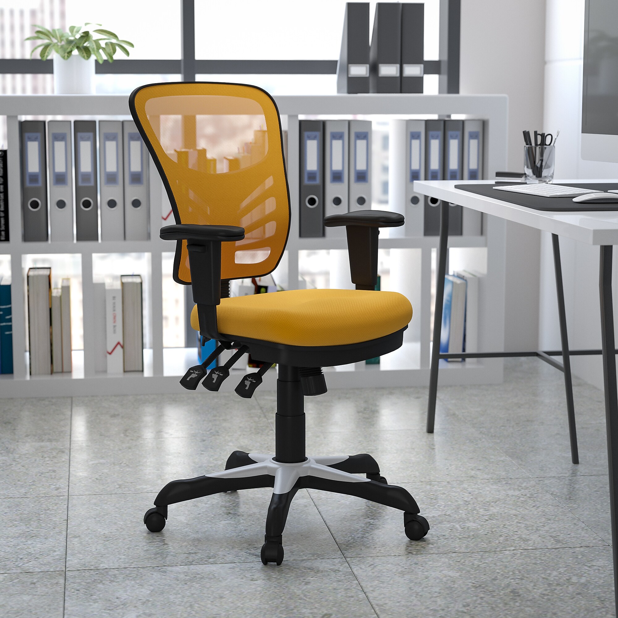 Flash Furniture Nicholas Ergonomic Mesh Swivel Mid-Back Multifunction Executive Office Chair, Yellow-Orange (HL0001YEL) Sansujyuku sansujyuku.com