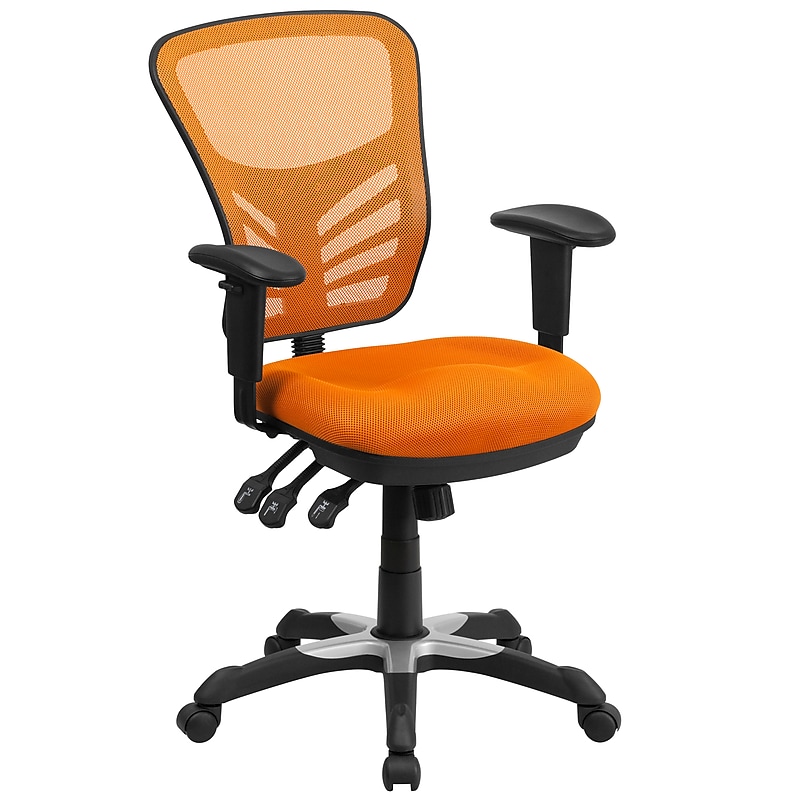 Flash Furniture Nicholas Ergonomic Mesh Swivel Mid-Back Multifunction Executive Office Chair, Orange (HL0001OR) image 1