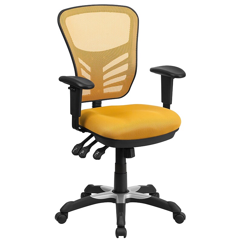 Flash Furniture Nicholas Ergonomic Mesh Swivel Mid-Back Multifunction Executive Office Chair, Yellow-Orange (HL0001YEL) image 1