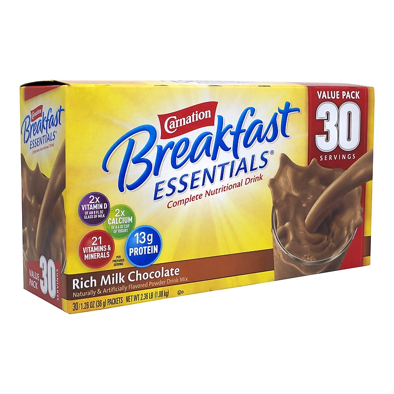 Carnation Breakfast Essentials Milk Chocolate Nutritonal Drink Mix Packets, 30/Box (220-00599) image 1