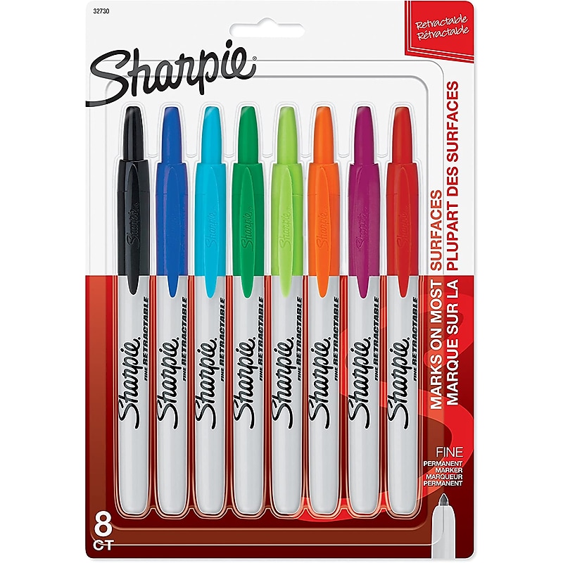 Sharpie Retractable Permanent Markers, Fine Tip, Assorted, 8/Pack (32730) image 1