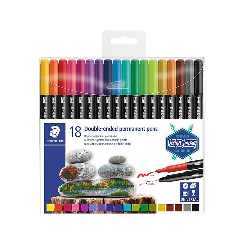 Staedtler Classic Double-Ended Permanent Drawing Pens, Assorted Colors, 18/Pack (3187 TB18 02) image 1
