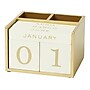 Martha Stewart 2-Compartment MDF Pencil Cup with Perpetual Calendar, Ivory/Gold (MS103J)~#|#~sp116854370_sc7