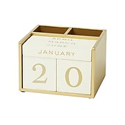 Martha Stewart 2-Compartment MDF Pencil Cup with Perpetual Calendar, Ivory/Gold (MS103J)