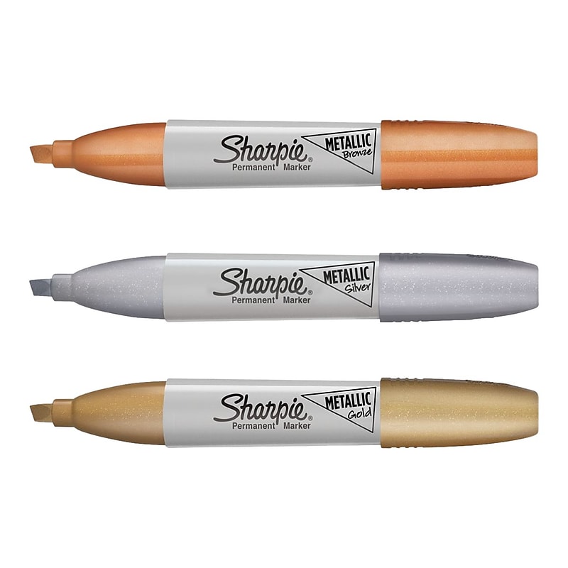 Sharpie Metallic Permanent Markers, Chisel Tip, Silver/Gold/Bronze, 3/Pack (2089609) image 1