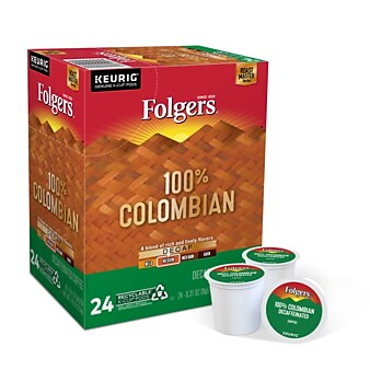 Folgers Colombian Decaf, Keurig K-Cup Pods, Medium Roast, 24/Box (5000053359)